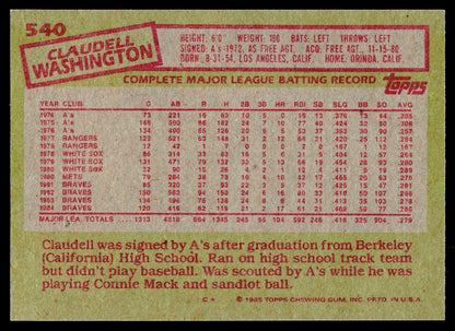 1985 Topps #540 Claudell Washington