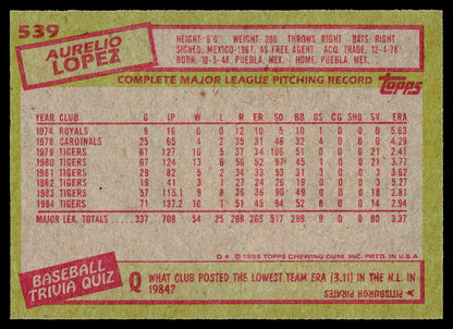1985 Topps #539 Aurelio Lopez