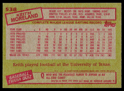 1985 Topps #538 Keith Moreland