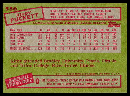 1985 Topps #536 Kirby Puckett