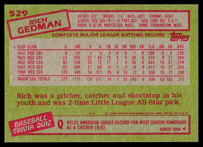 1985 Topps #529 Rich Gedman