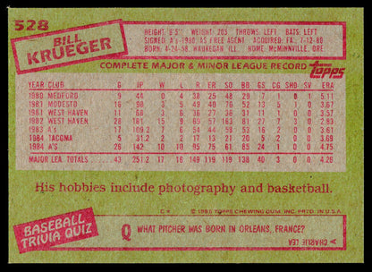 1985 Topps #528 Bill Krueger