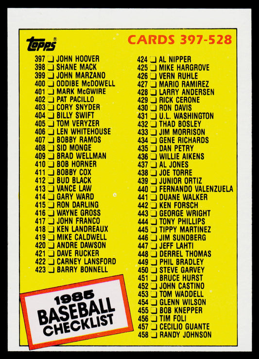 1985 Topps #527 Checklist: 397-528