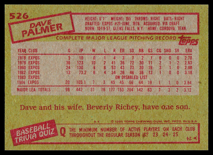 1985 Topps #526 Dave Palmer