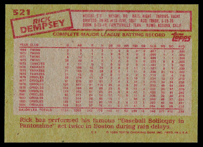 1985 Topps #521 Rick Dempsey