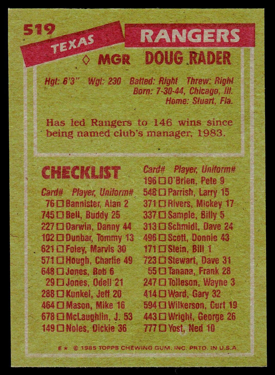 1985 Topps #519 Doug Rader