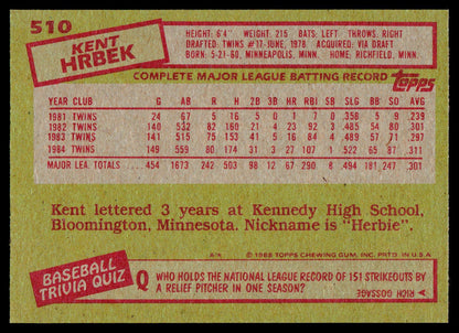 1985 Topps #510 Kent Hrbek