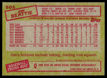 1985 Topps #505 Jim Beattie