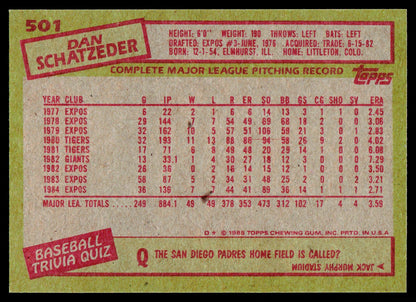 1985 Topps #501 Dan Schatzeder