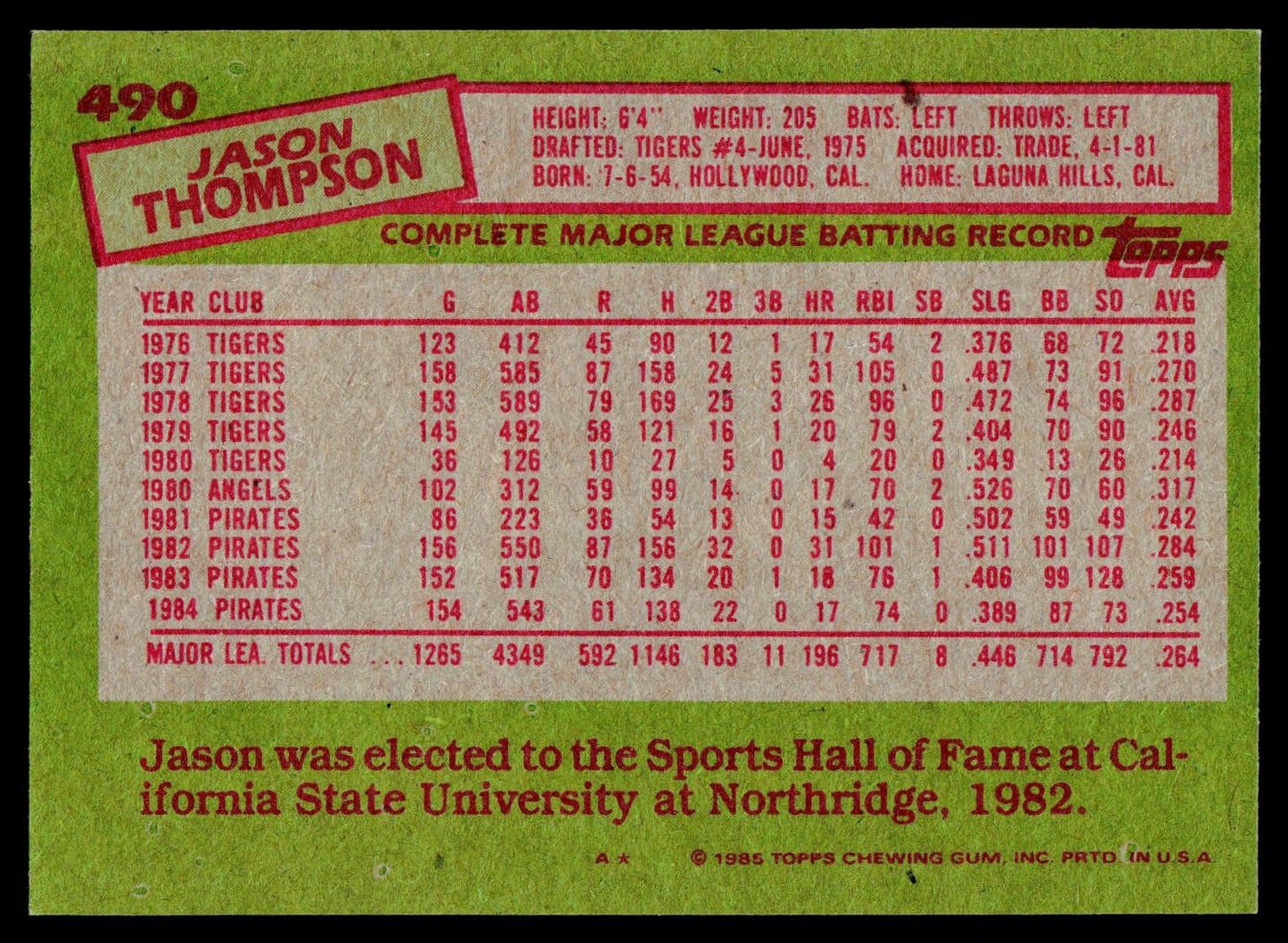 1985 Topps #490 Jason Thompson
