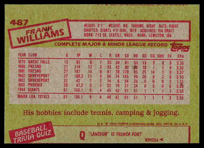 1985 Topps #487 Frank Williams