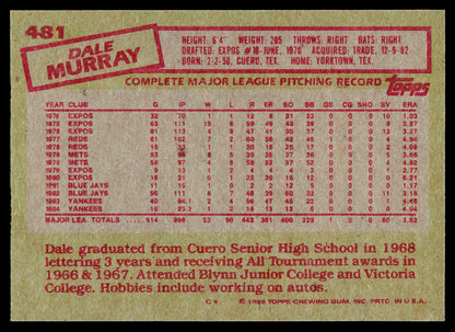 1985 Topps #481 Dale Murray