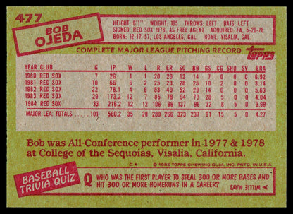 1985 Topps #477 Bob Ojeda