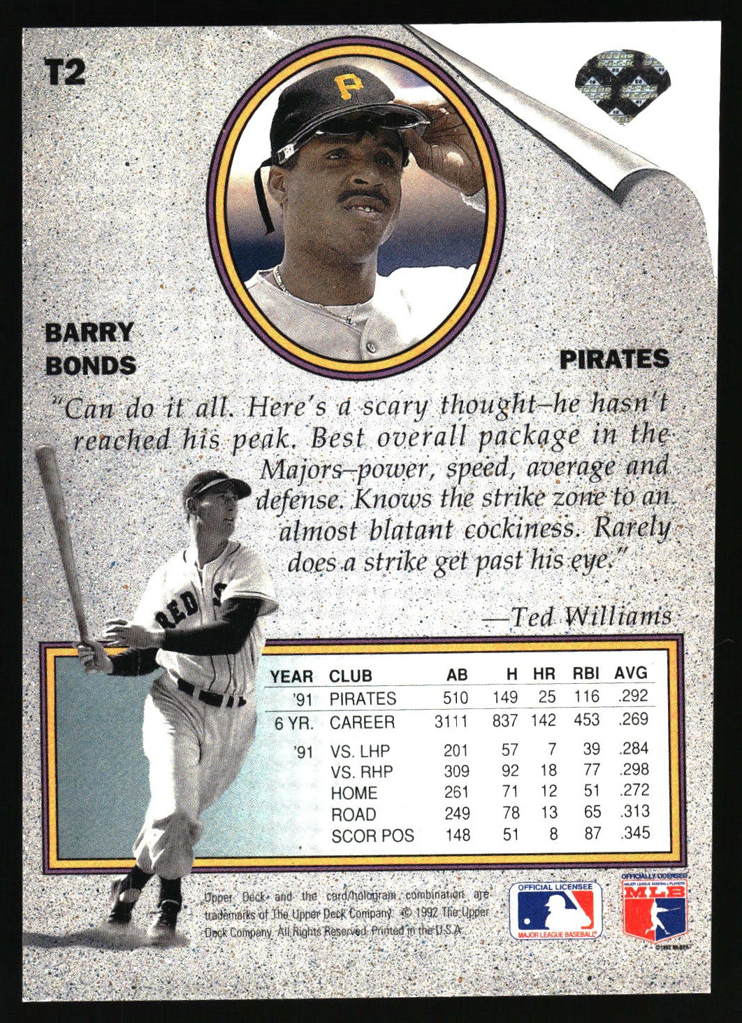 1992 Upper Deck #T2 Barry Bonds Ted Williams' Best