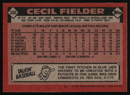 1986 Topps #386 Cecil Fielder