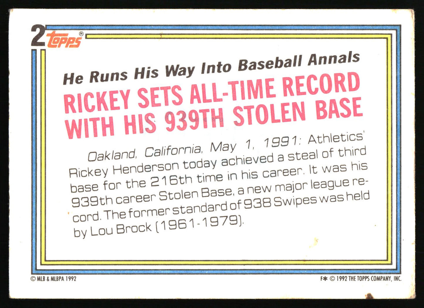 1992 Topps Micro #2 Rickey Henderson