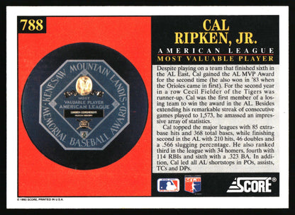 1992 Score #788 Cal Ripken, Jr.