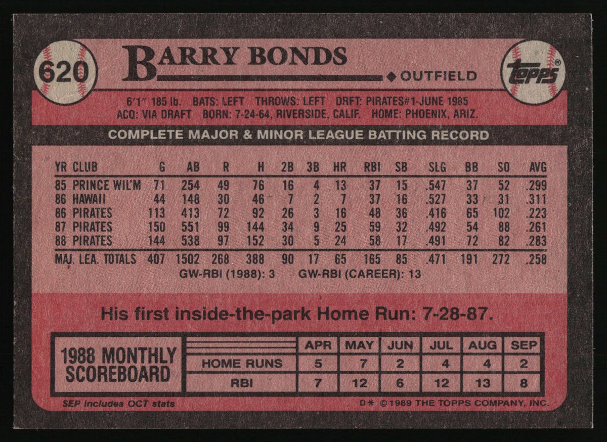 1989 Topps #620 Barry Bonds