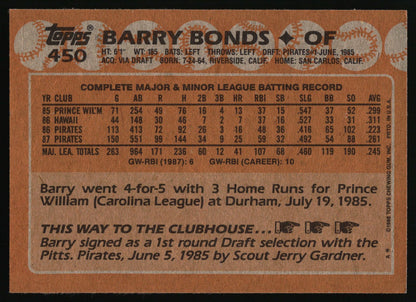 1988 Topps #450 Barry Bonds