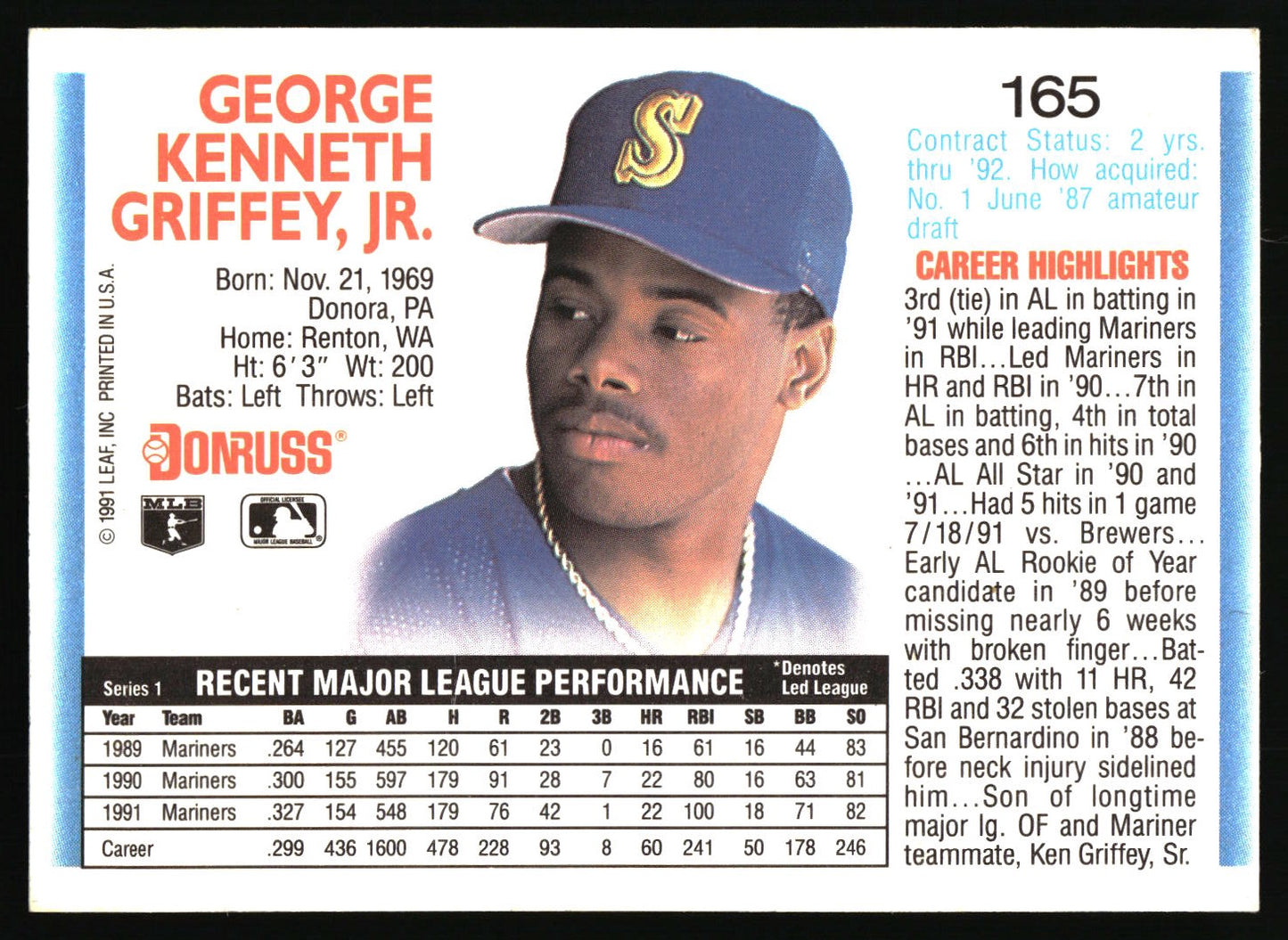 1992 Donruss #165 Ken Griffey, Jr.