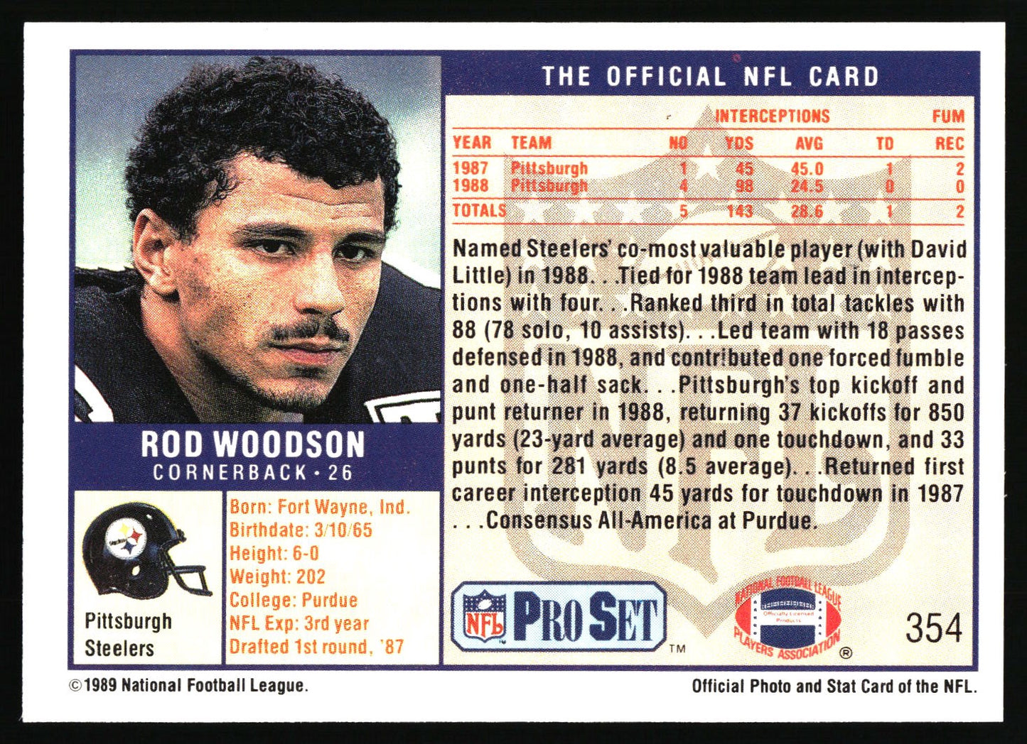 1989 Pro Set #354 Rod Woodson
