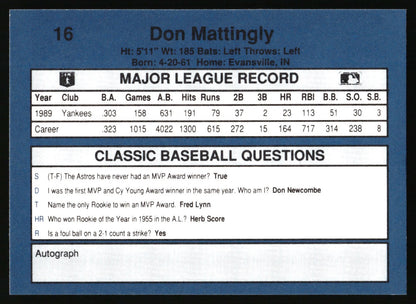 1990 Classic Blue #16 Don Mattingly