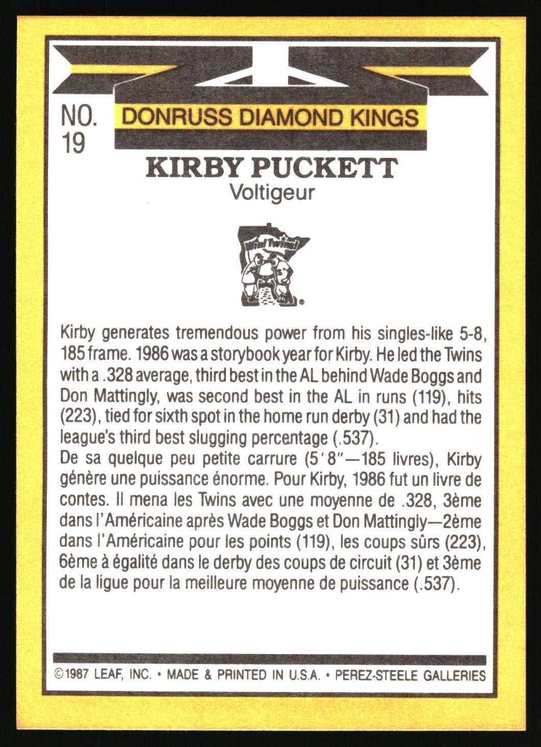 1987 Leaf #19 Kirby Puckett