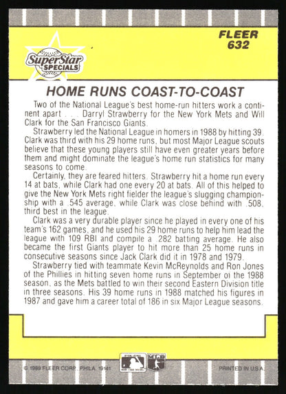 1989 Fleer #632 Homeruns Coast to Coast (Darryl Strawberry / Will Clark)