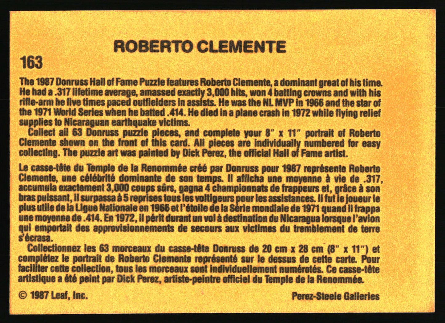 1987 Leaf #163 Roberto Clemente