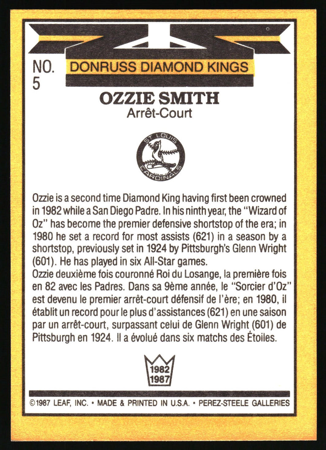 1987 Donruss #5 Ozzie Smith
