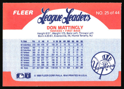 1989 Fleer League Leaders #25 Don Mattingly
