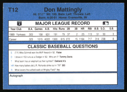 1990 Classic Yellow #T12 Don Mattingly