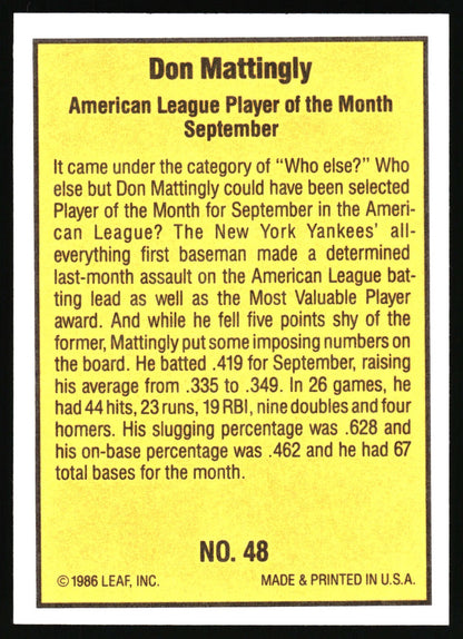 1986 Donruss Highlights #48 Don Mattingly