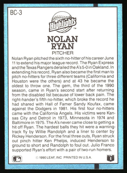 1991 Donruss #BC-3b Nolan Ryan Bonus Cards