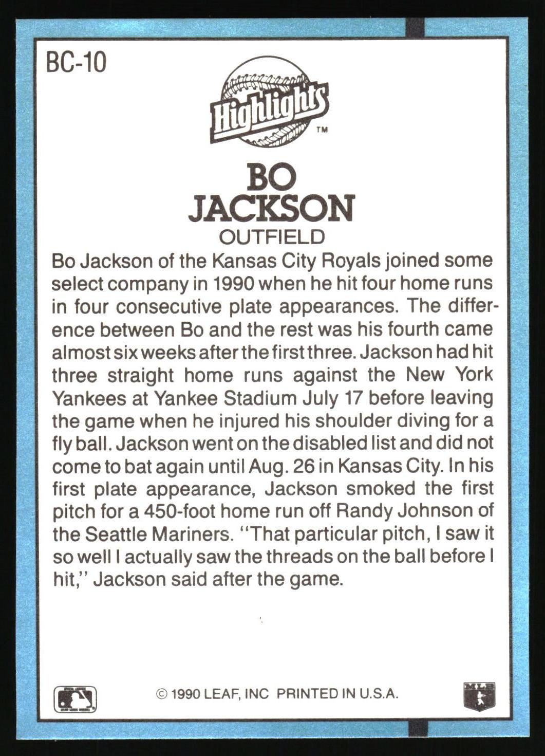 1991 Donruss #BC-10b Bo Jackson Bonus Cards