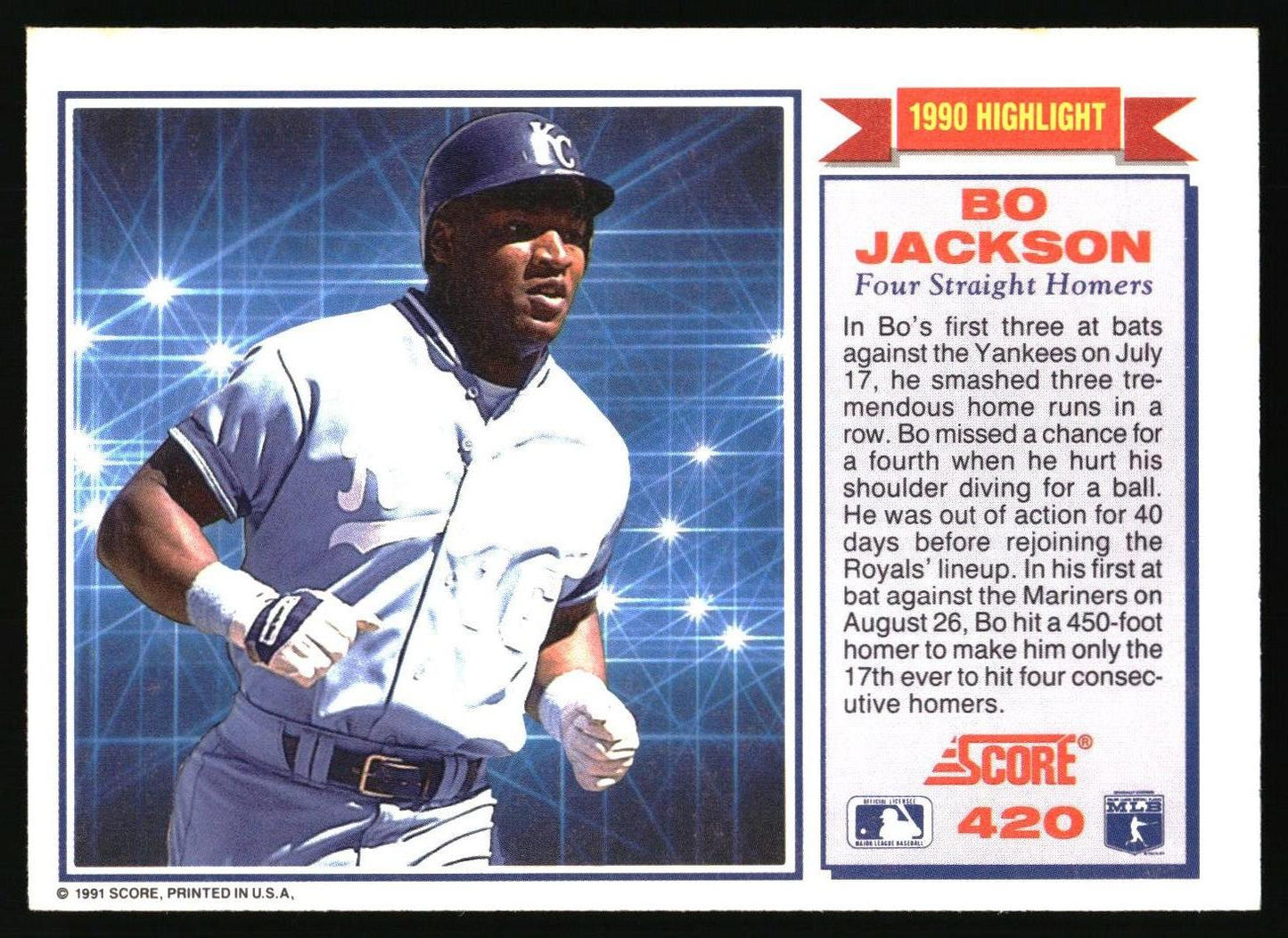 1991 Score #420 Bo Jackson