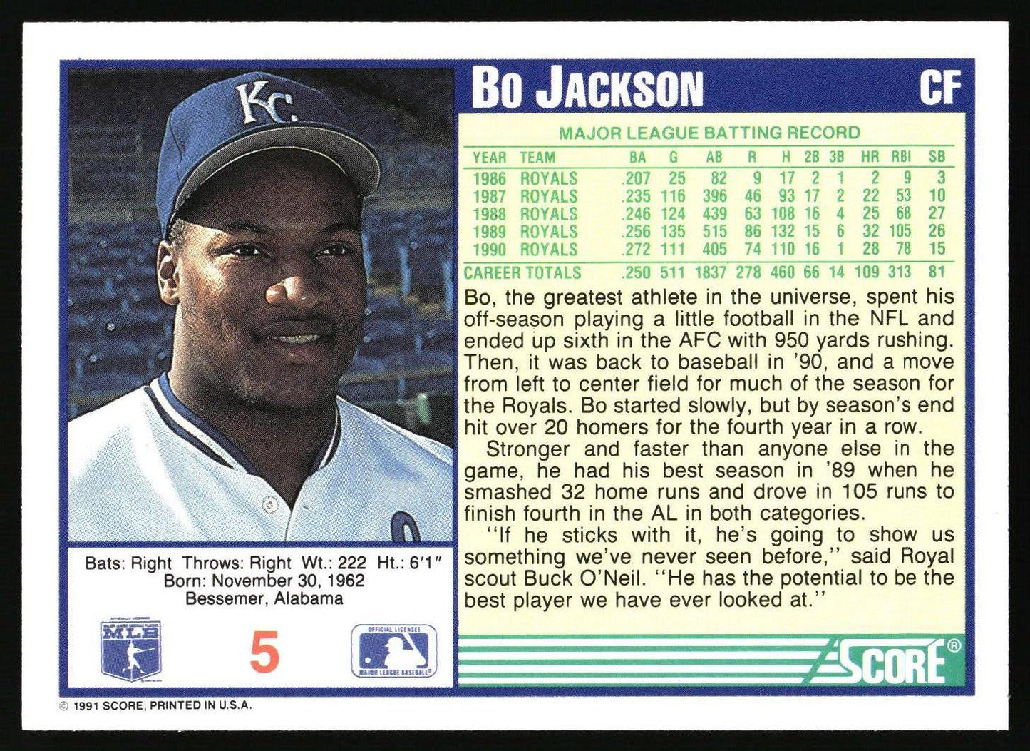 1991 Score #5 Bo Jackson
