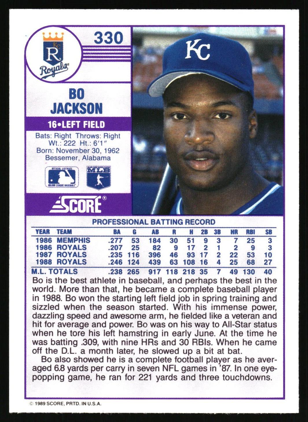 1989 Score #330 Bo Jackson