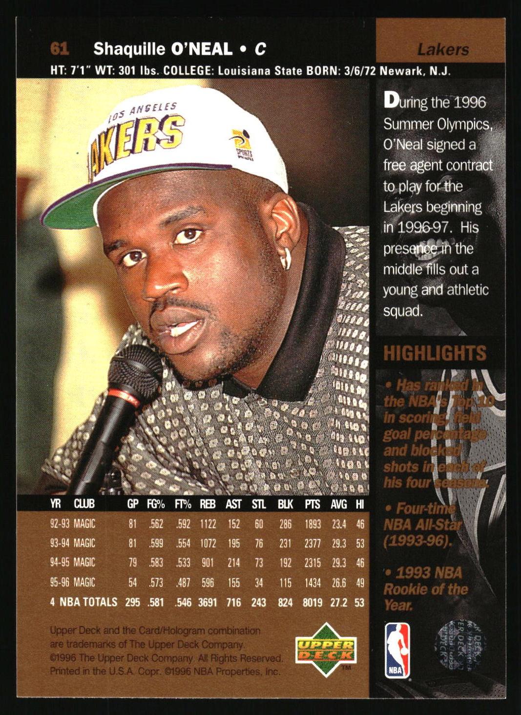 1996-97 Upper Deck #61 Shaquille O'Neal