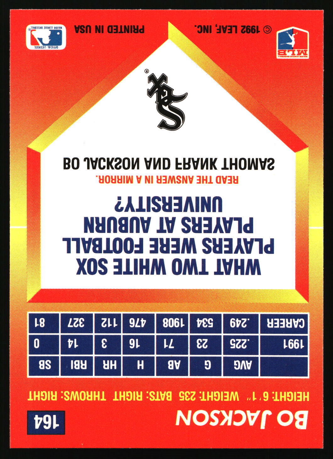 1992 Triple Play #164 Bo Jackson