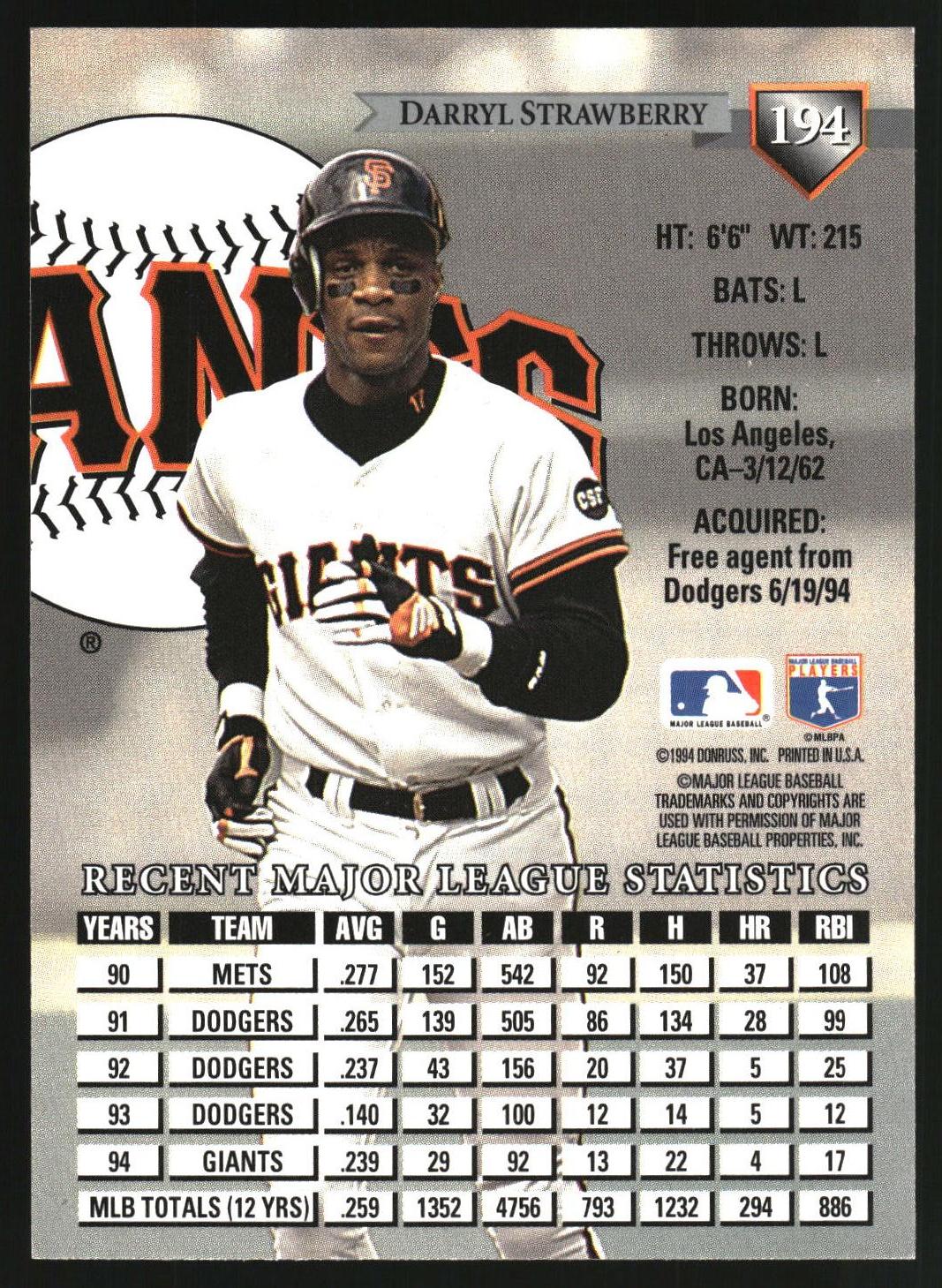 1995 Donruss #194 Darryl Strawberry