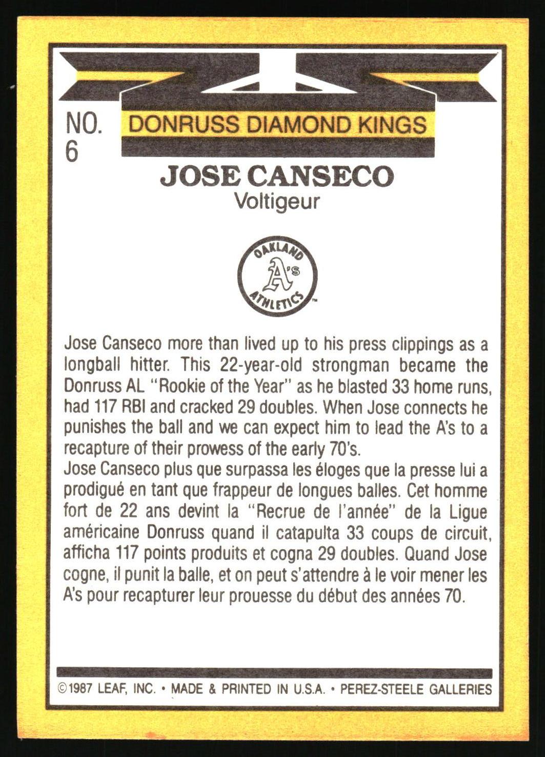 1987 Donruss #6 Jose Canseco