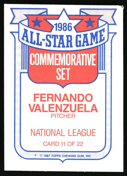 1987 Topps #11 Fernando Valenzuela Glossy All-Stars