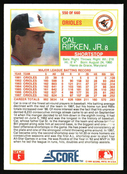 1988 Score #550 Cal Ripken, Jr.