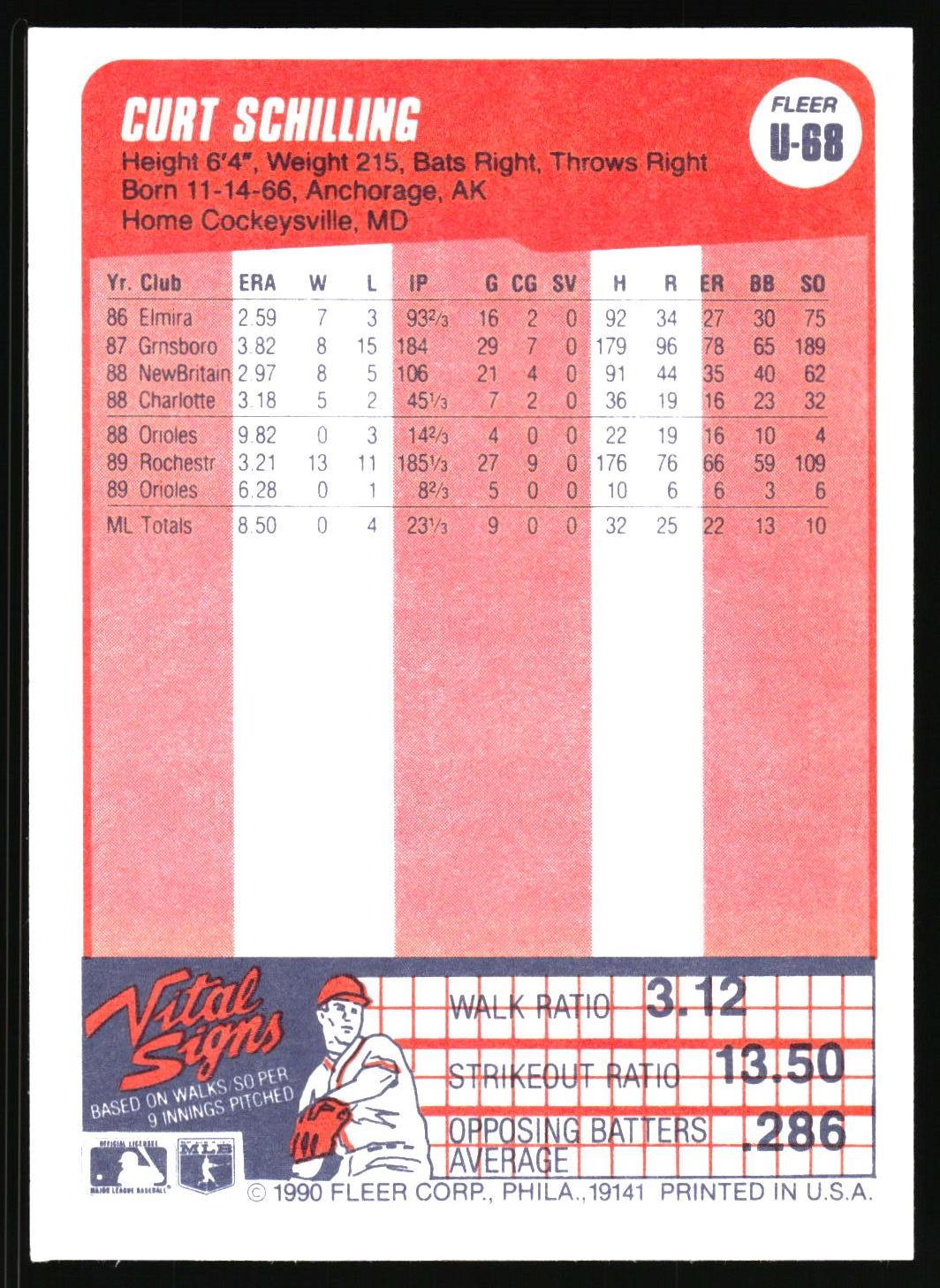 1990 Fleer Update #U-68 Curt Schilling
