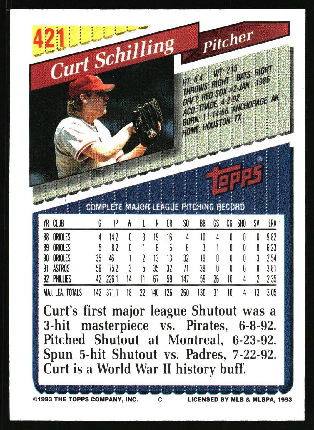 1993 Topps #421 Curt Schilling