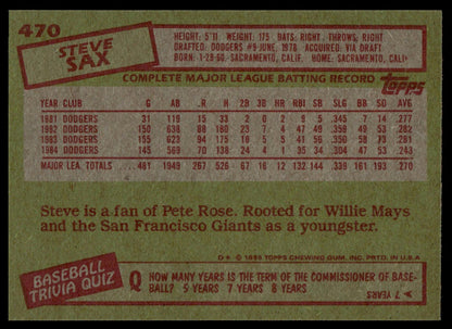 1985 Topps #470 Steve Sax