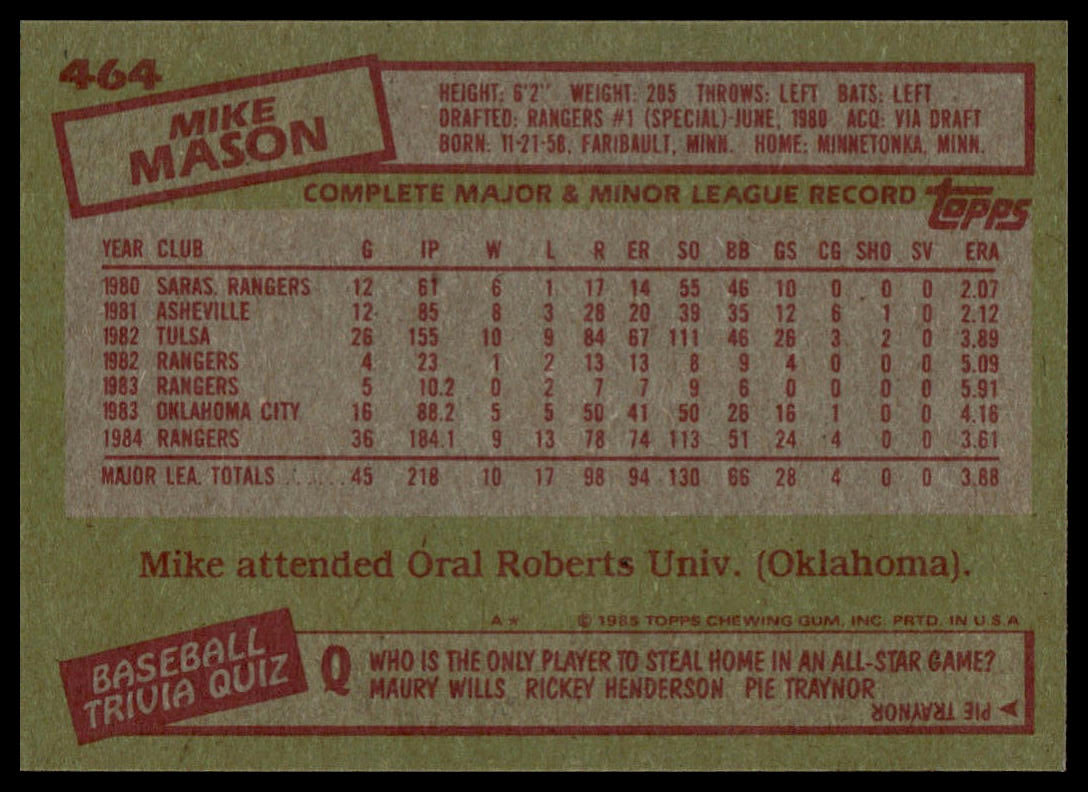 1985 Topps #464 Mike Mason