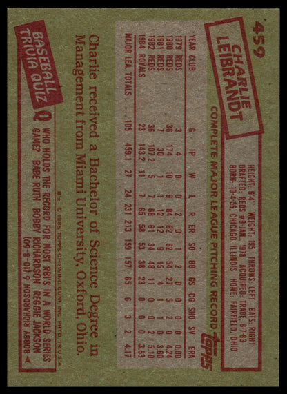 1985 Topps #459 Charlie Leibrandt