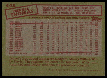 1985 Topps #448 Derrel Thomas